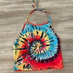 Boutique Cropped Tie Dye Halter Top